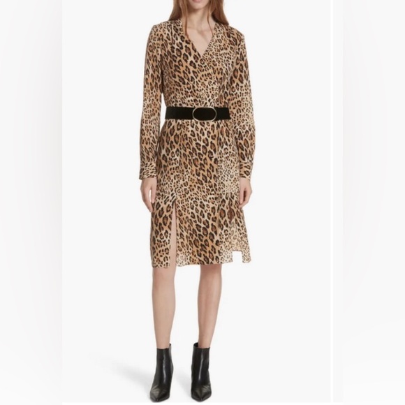 FRAME Sgt. Pepper Silk Leopard Pattern Dress, Sz L - Picture 2 of 7